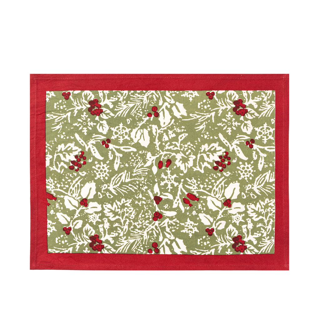Baies de houx Mats in Red & Green, Set of 6
