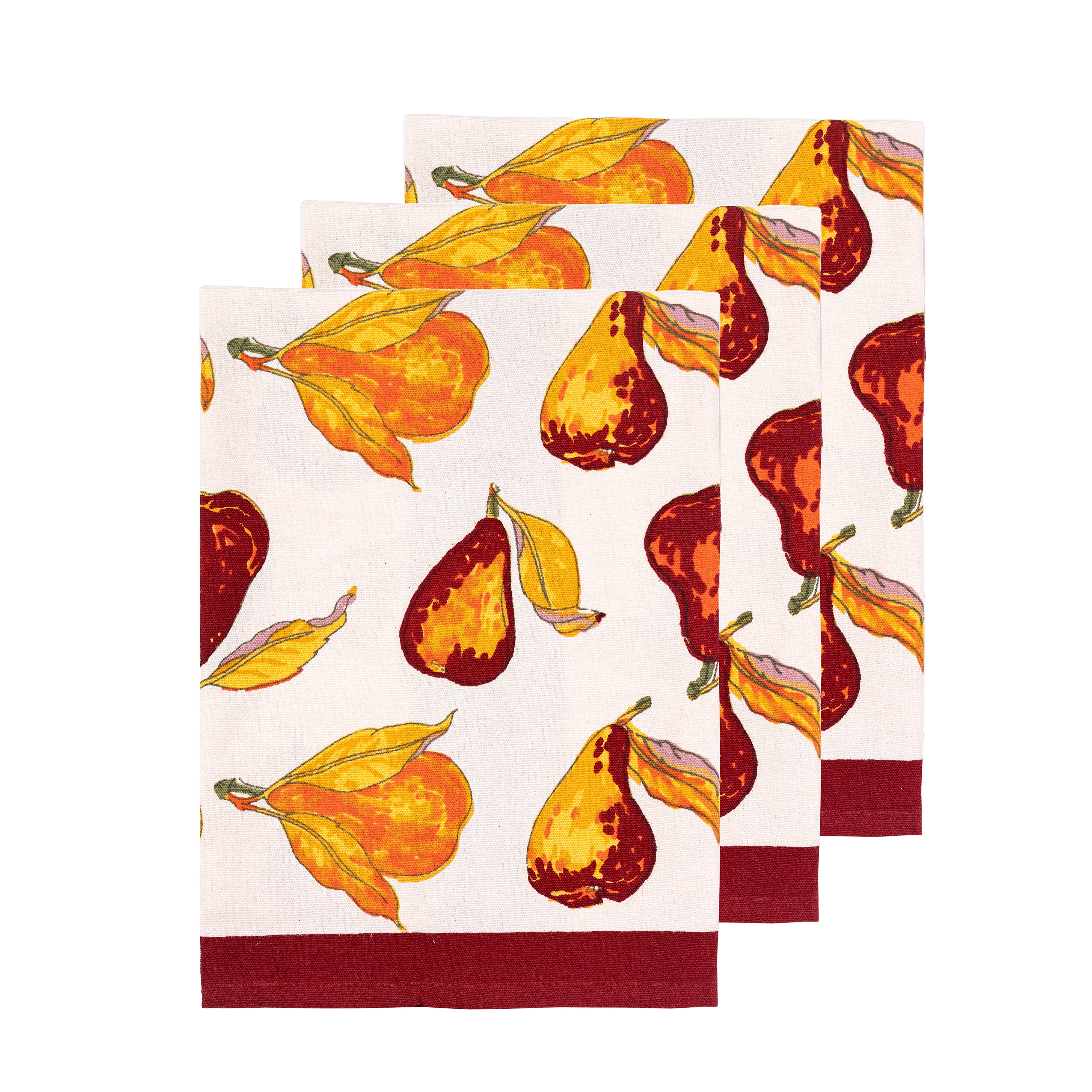 Orchard Pear Tea Towels in Burgundy, Set of 3