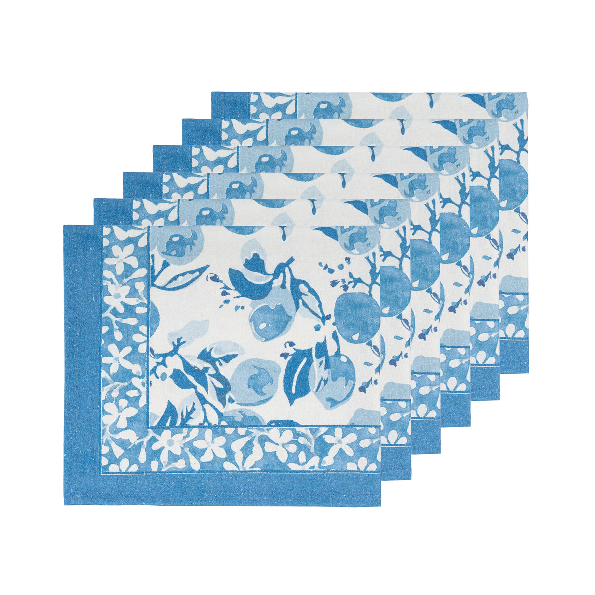 Citron Napkins in Bleu, Set of 6