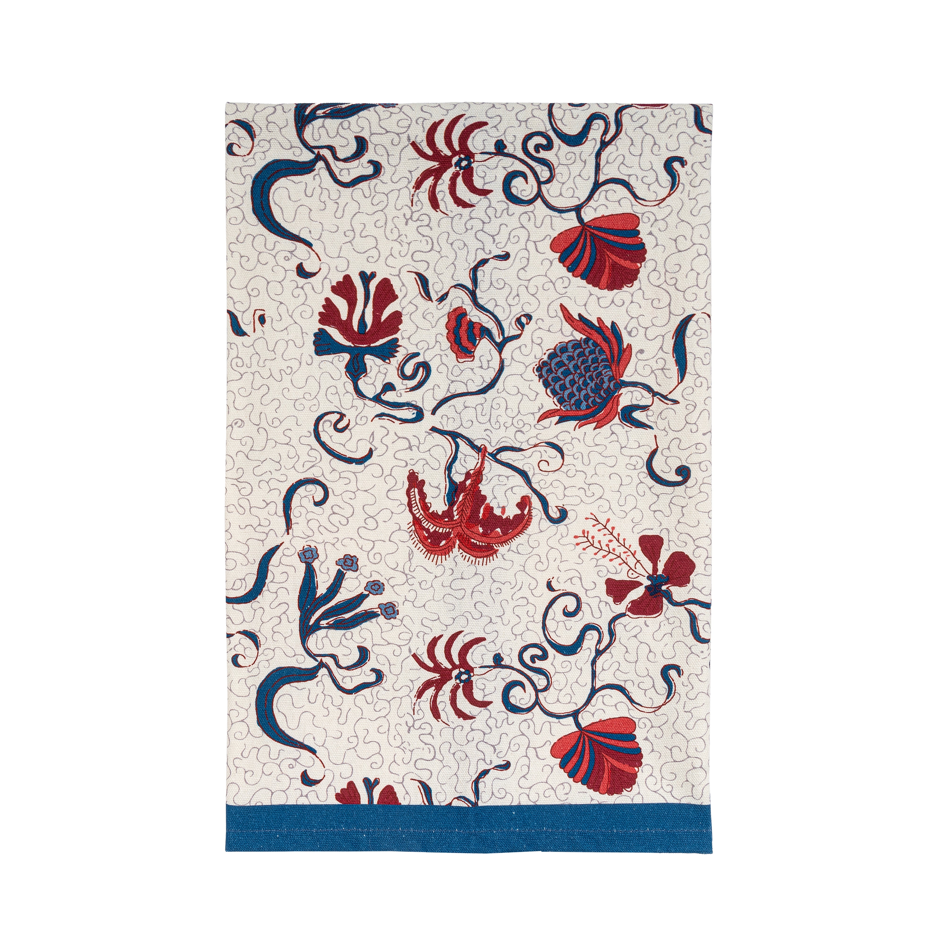 Fleur Des Indes Tea Towels in Blue & Red, Set of 3