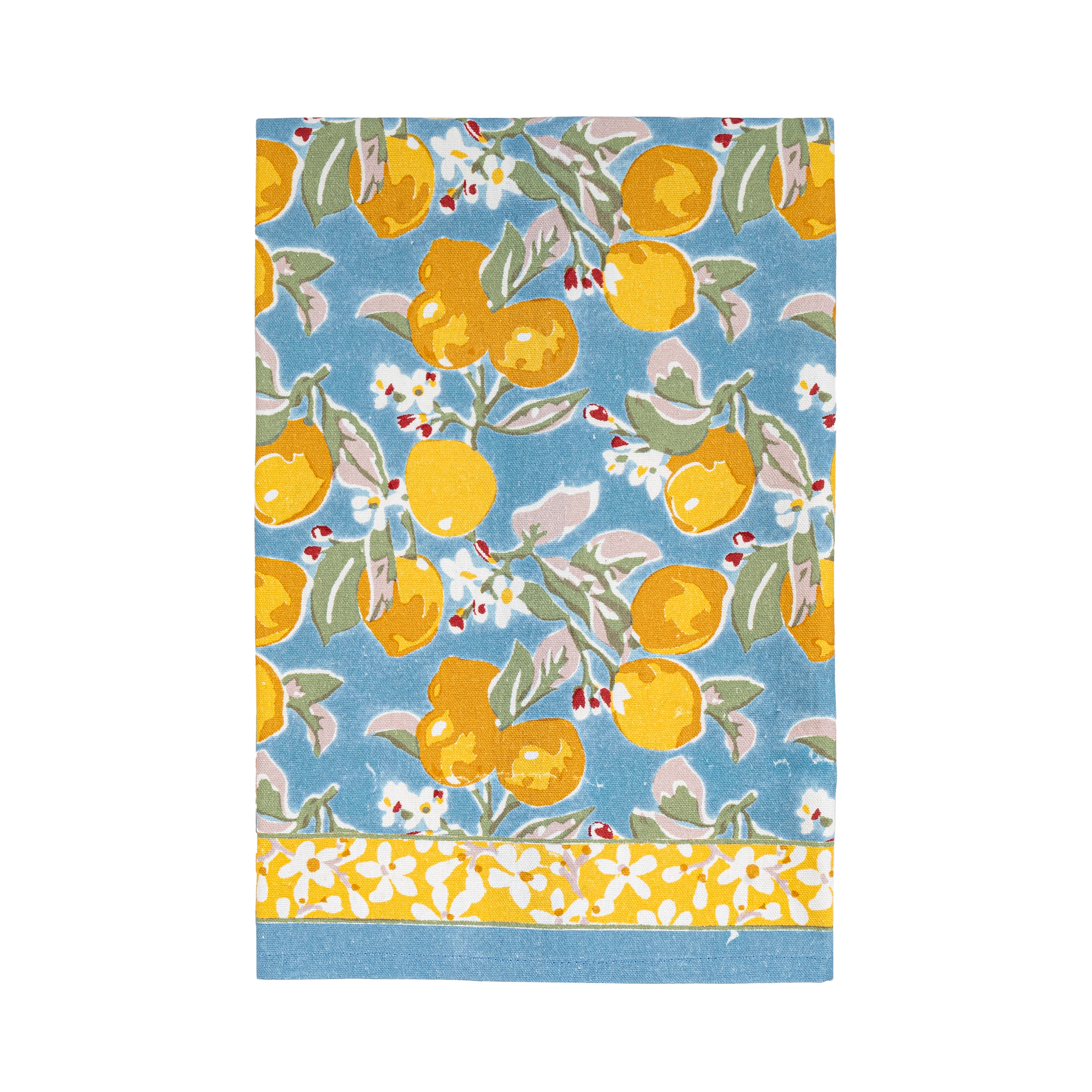 Citron Tea Towels in Bleu & Yellow, Set of 3