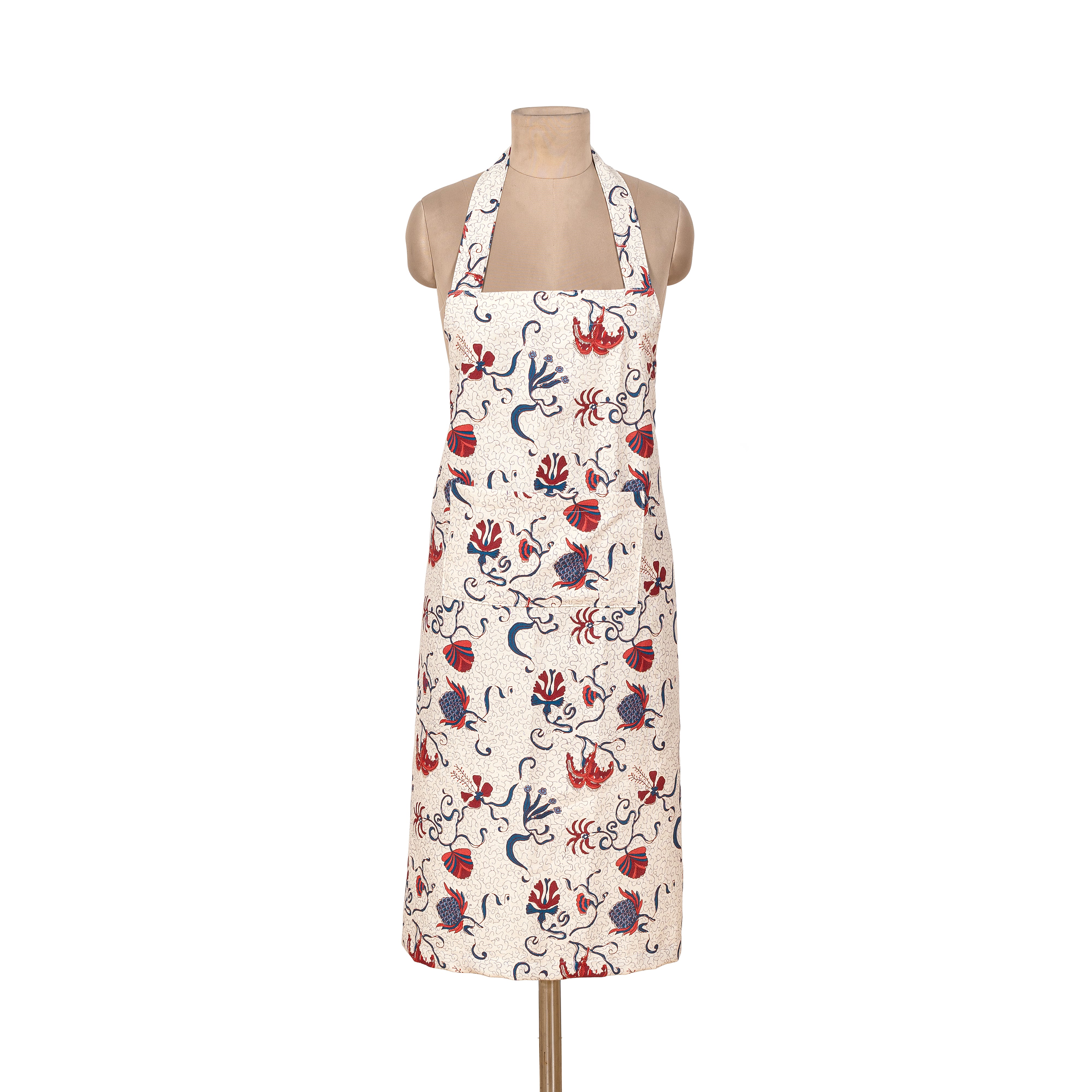 Fleur Des Indes Apron in Blue & Red