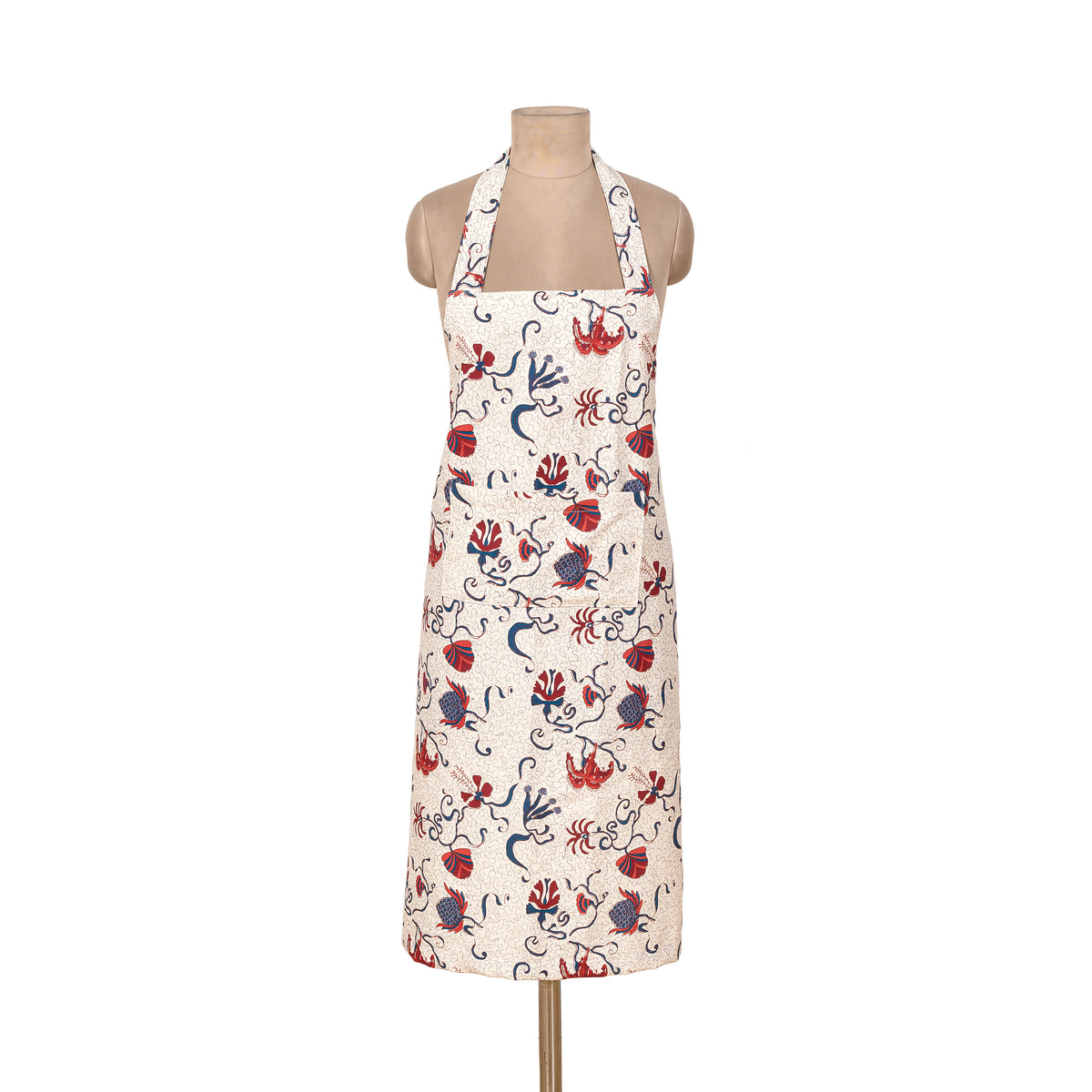 Fleur Des Indes Apron in Blue & Red