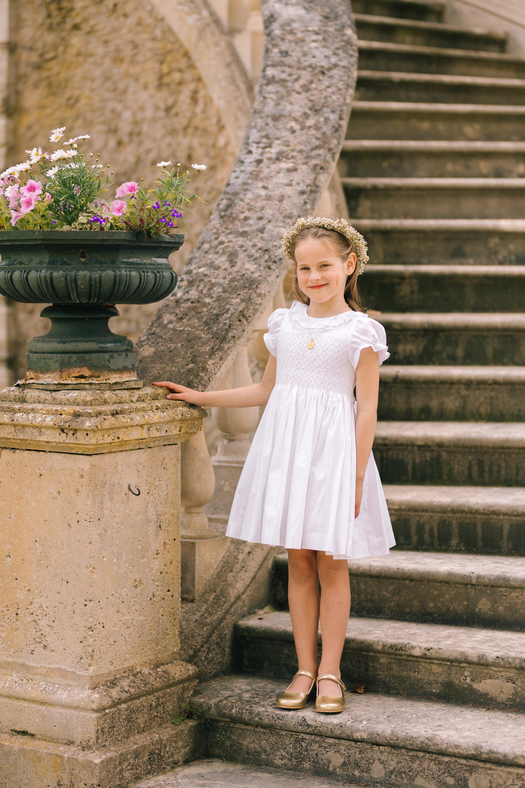 Antoinette Ceremony White Smocked Girl Dress