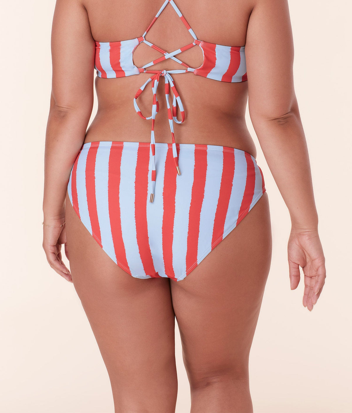 Back view of Andie Swim's Candy Stripe Classic Bikini Bottom with medium leg cut and comfortable compressive fit