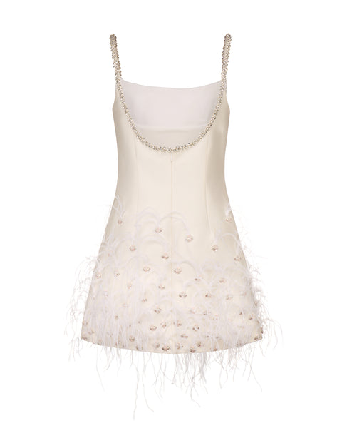 OTM Exclusive: Stella Dress in Ivory Silk Wool with Feathers 4