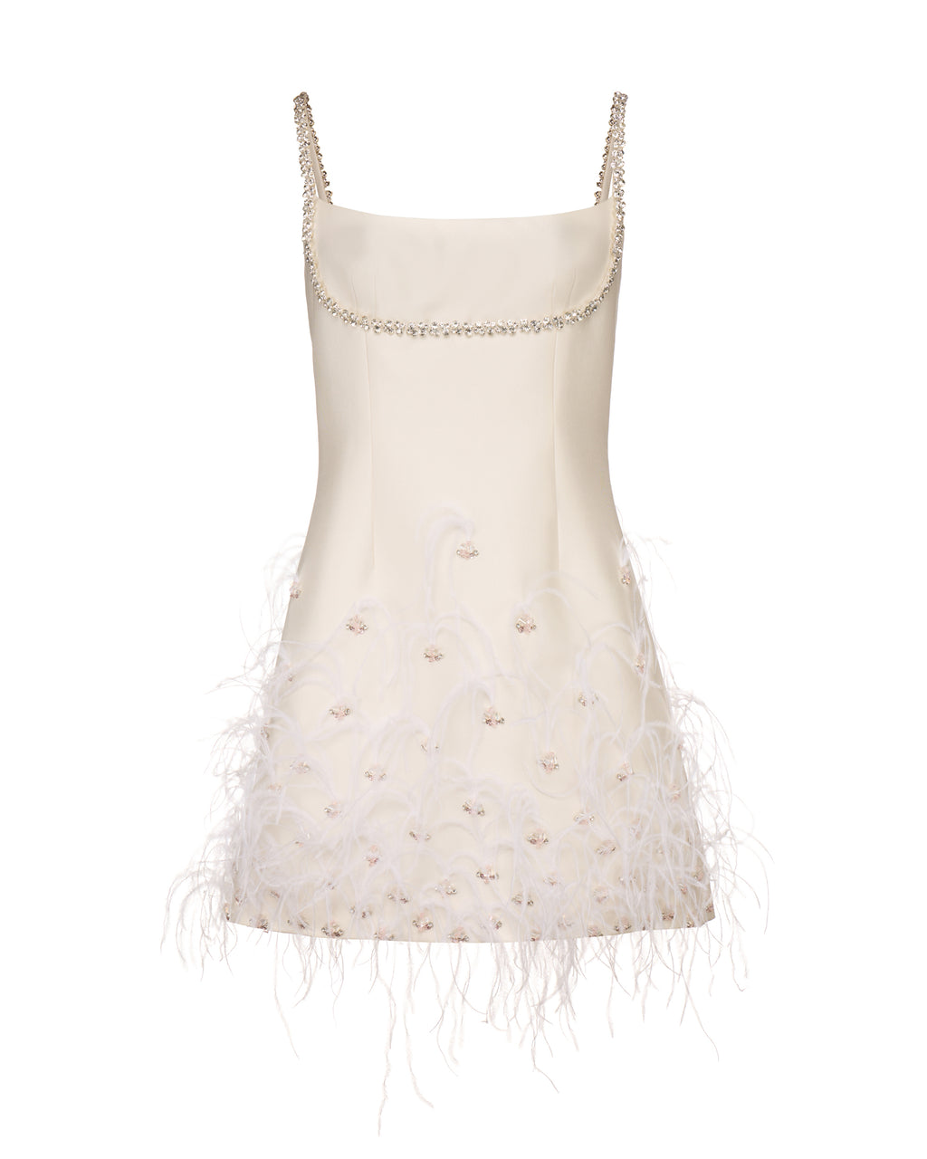 OTM Exclusive: Stella Dress in Ivory Silk Wool with Feathers