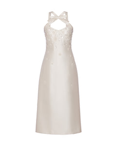 OTM Exclusive: Delphine Dress in Ivory Silk Wool with Ivory Meadow Embellishment