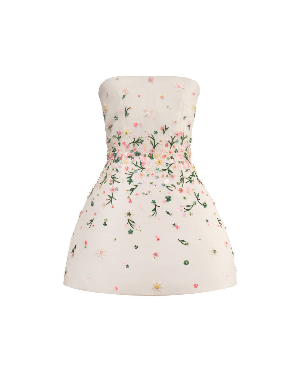Strapless Ellia Dress in White Organza with Meadow Embellishment 8