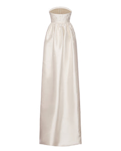 Gabi Gown in Ivory Silk Wool with Ivory Meadow Embellishment