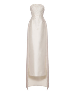 Gabi Gown in Ivory Silk Wool with Ivory Meadow Embellishment