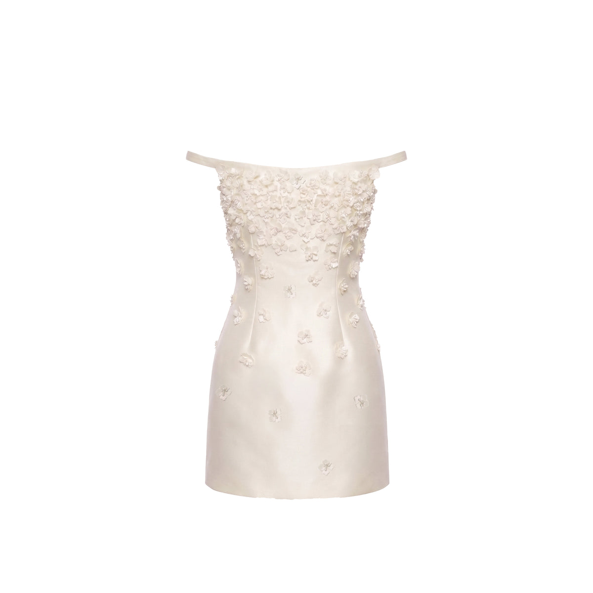Cosette Dress in Ivory Silk Wool with Petite Fabric Flowers