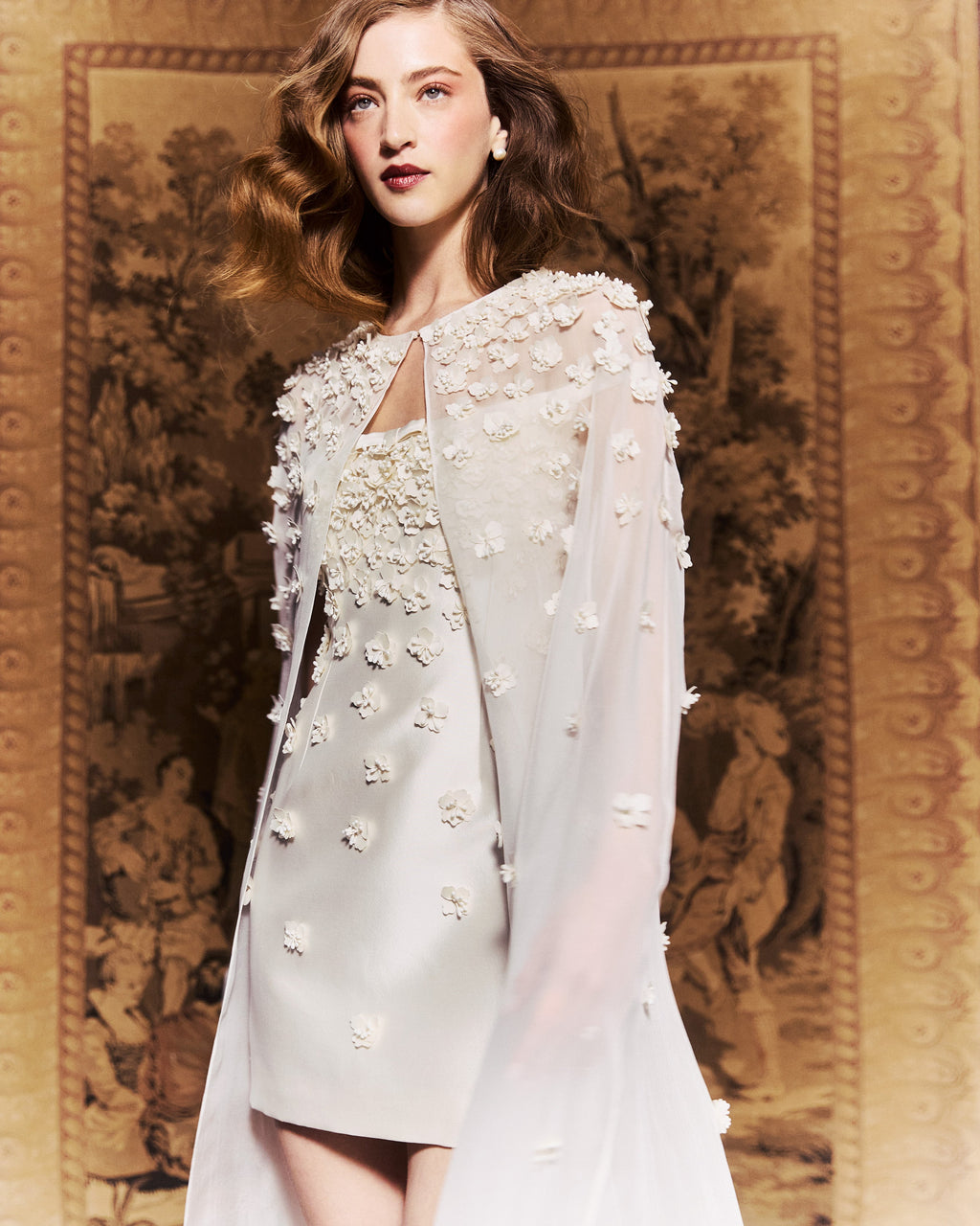 Anne Cape in Ivory Organza with Petite Fabric Flowers