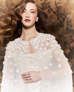 Anne Cape in Ivory Organza with Petite Fabric Flowers