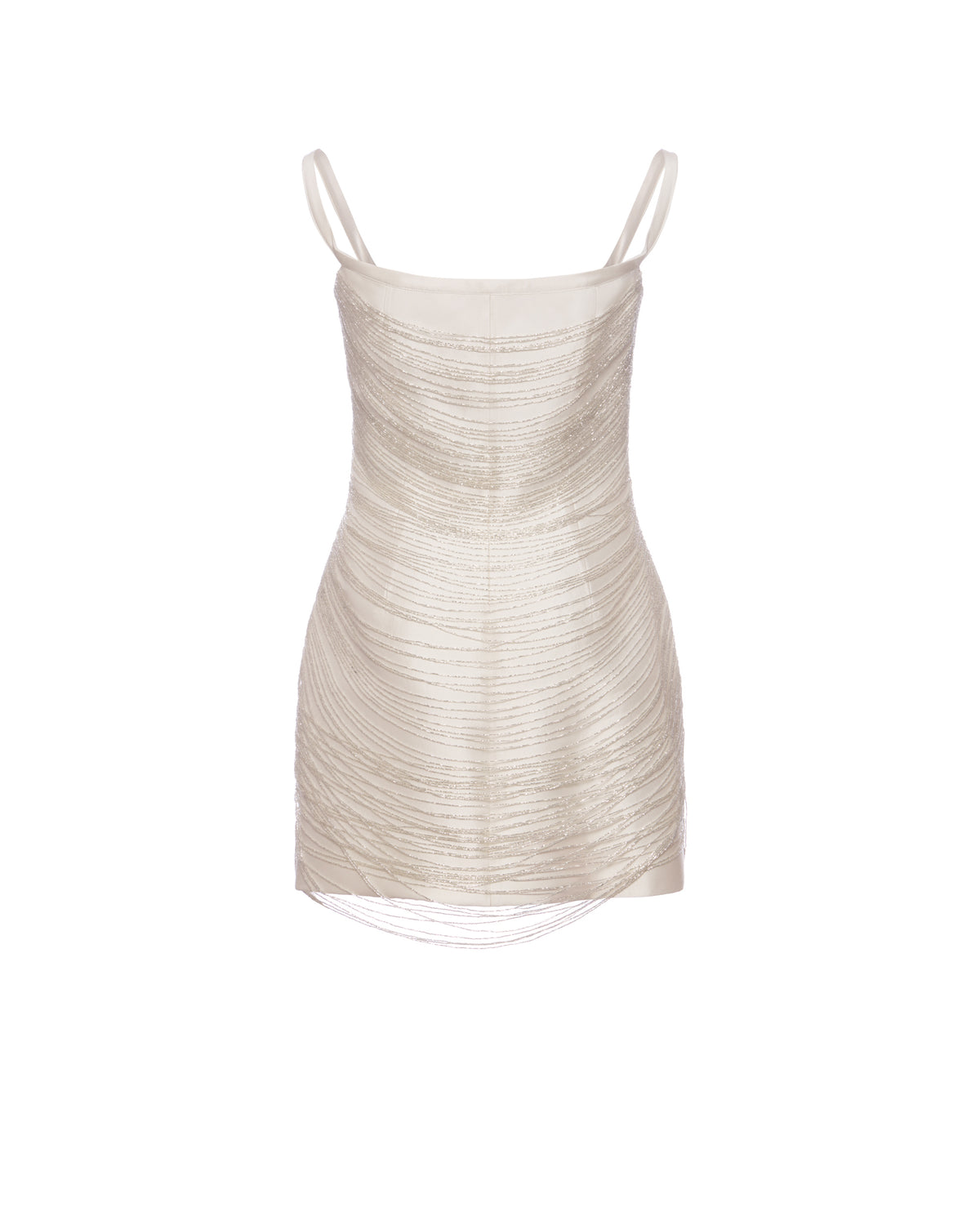 Cosette Dress in Ivory Silk Wool with Beaded Fringe