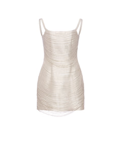 Cosette Dress in Ivory Silk Wool with Beaded Fringe