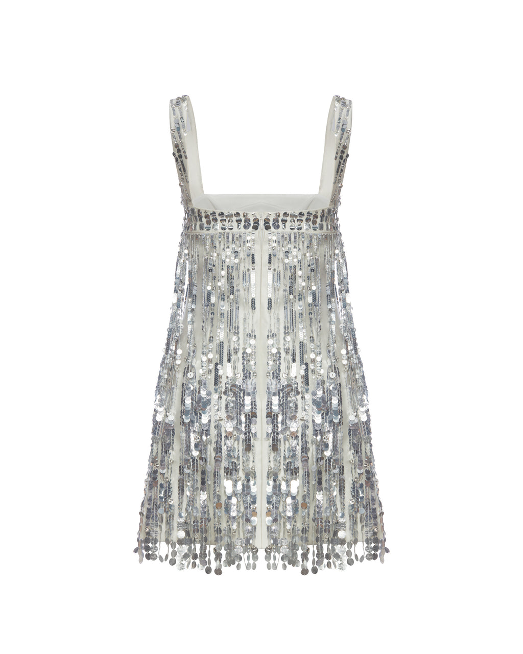 Elsa Dress in Ivory Silk Wool with Silver Fringe