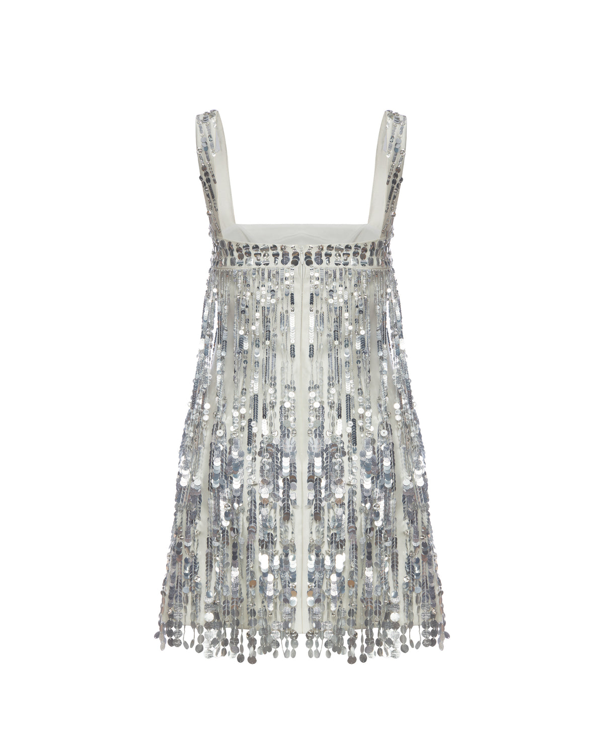 Elsa Dress in Ivory Silk Wool with Silver Fringe