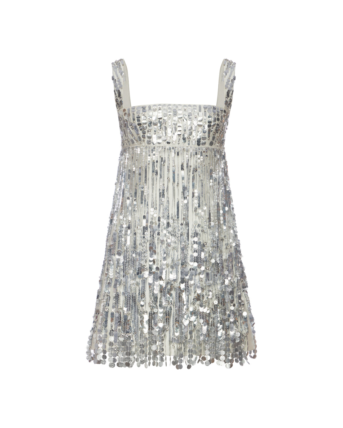 Elsa Dress in Ivory Silk Wool with Silver Fringe