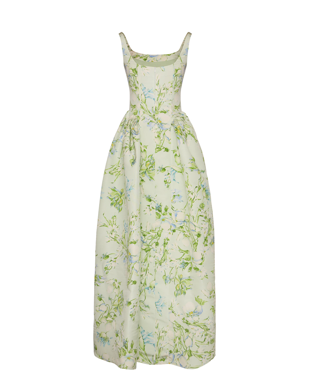 Antoinette Dress in Celadon Bloom Silk Faille