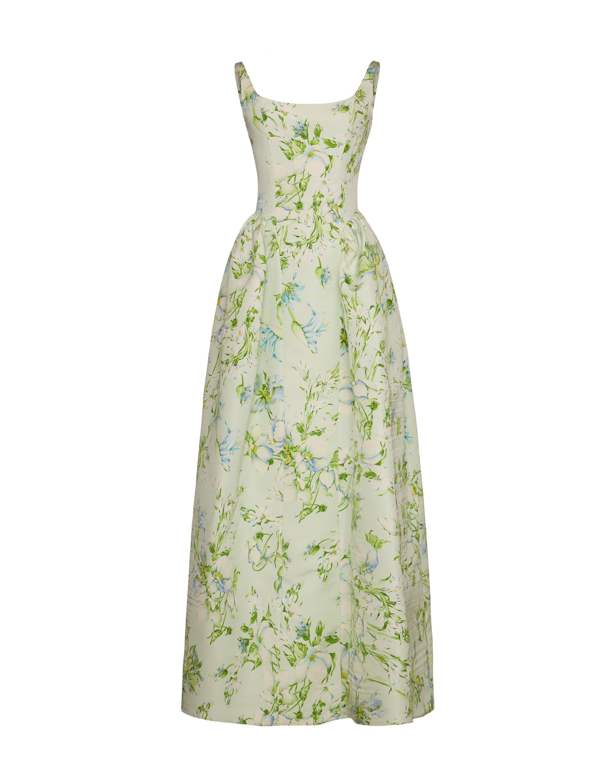 Antoinette Dress in Celadon Bloom Silk Faille