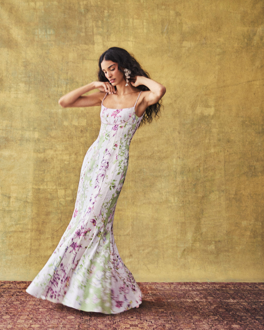 Paige Dress in Spliced Floral Linen