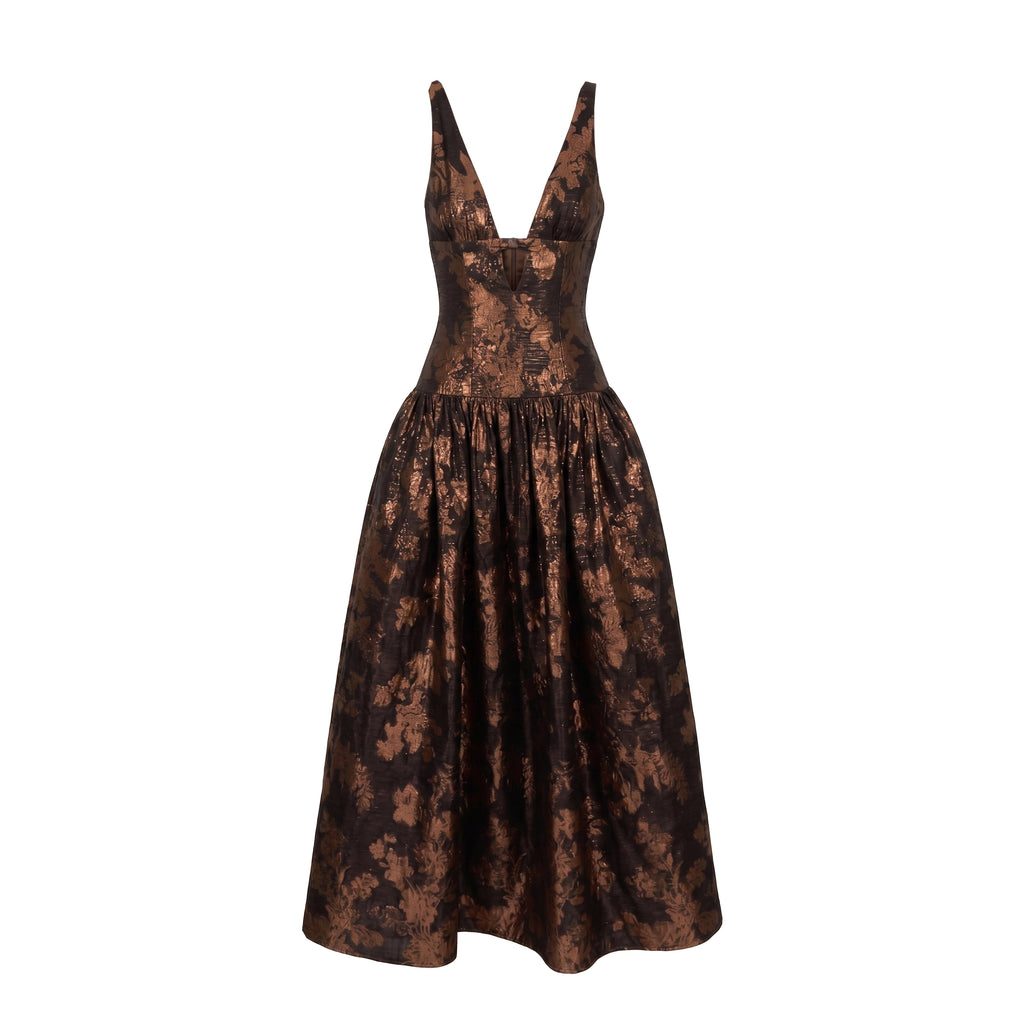 Nicolette Dress in Espresso Lame