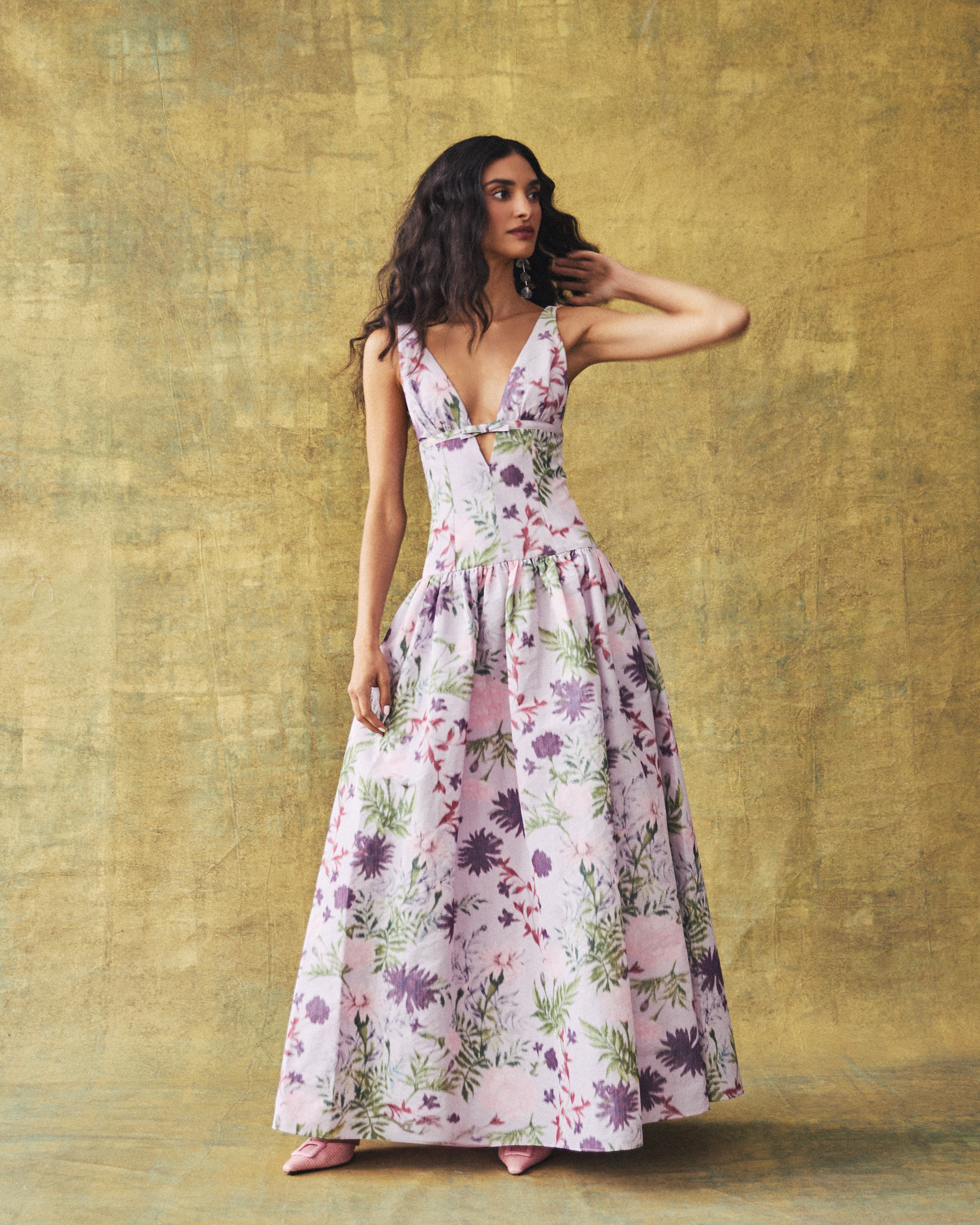 Nicolette Dress in Orchid Posy Taffeta