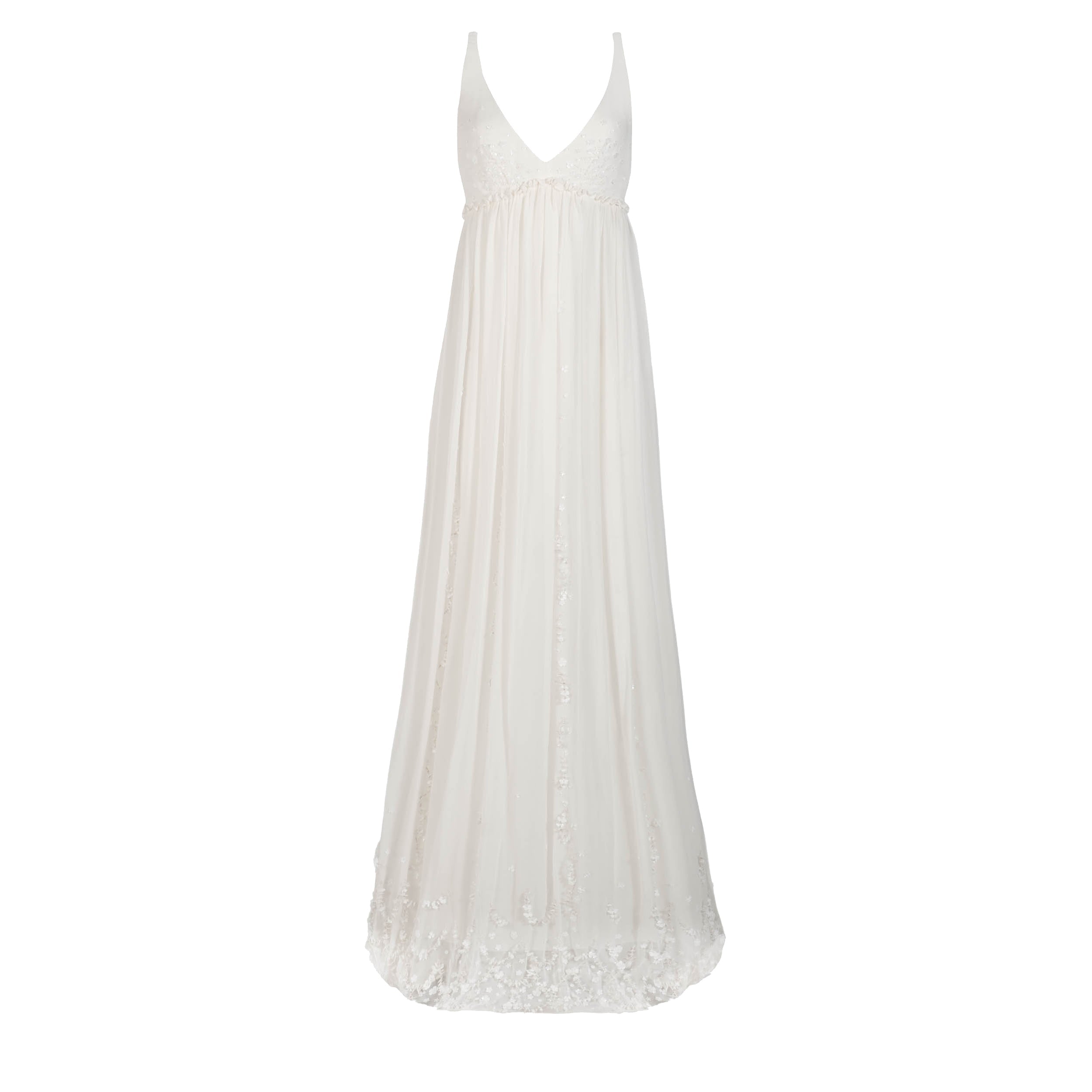 Sunny Gown in Ivory Georgette with Scallop Floral Embellishment