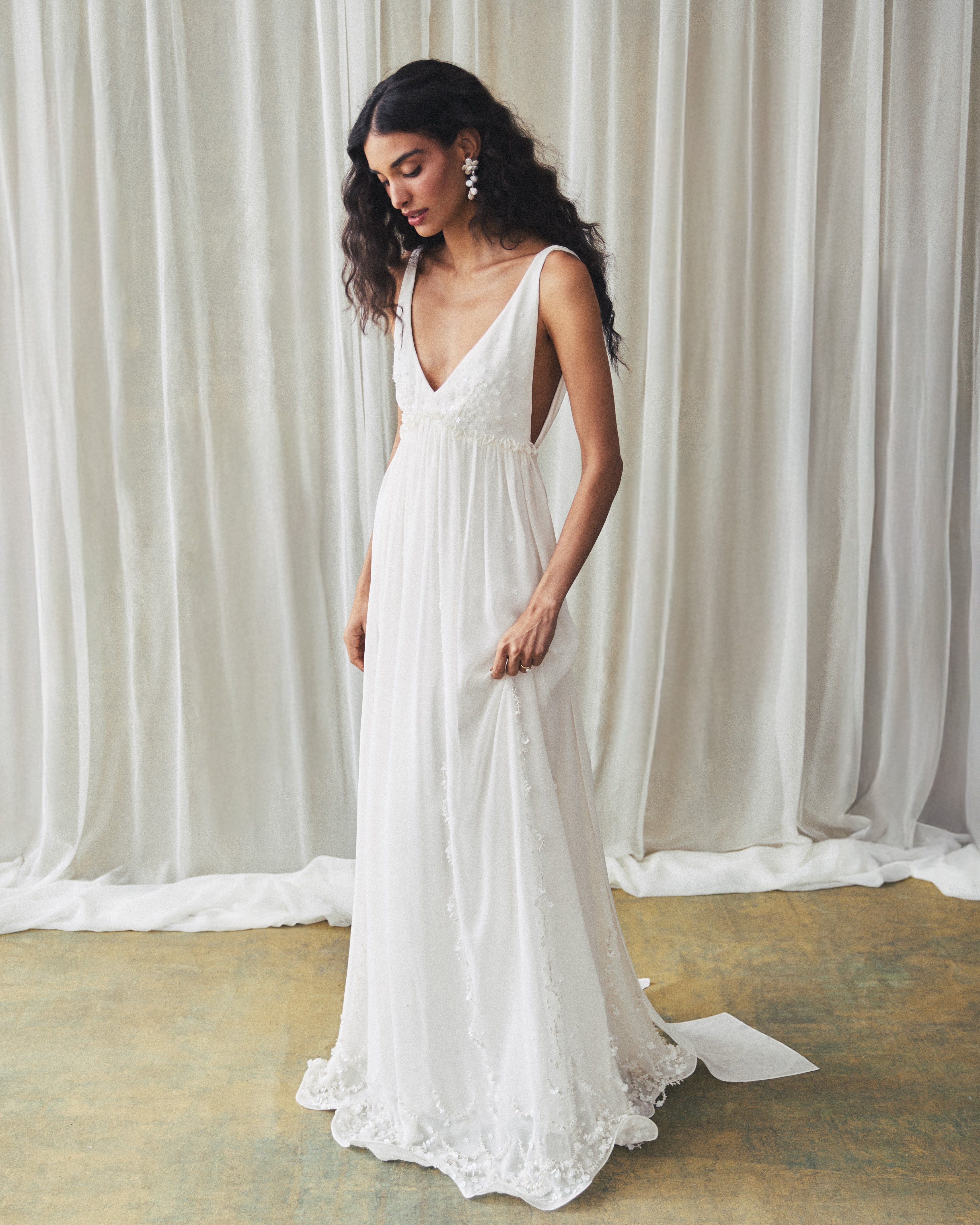 Sunny Gown in Ivory Georgette with Scallop Floral Embellishment
