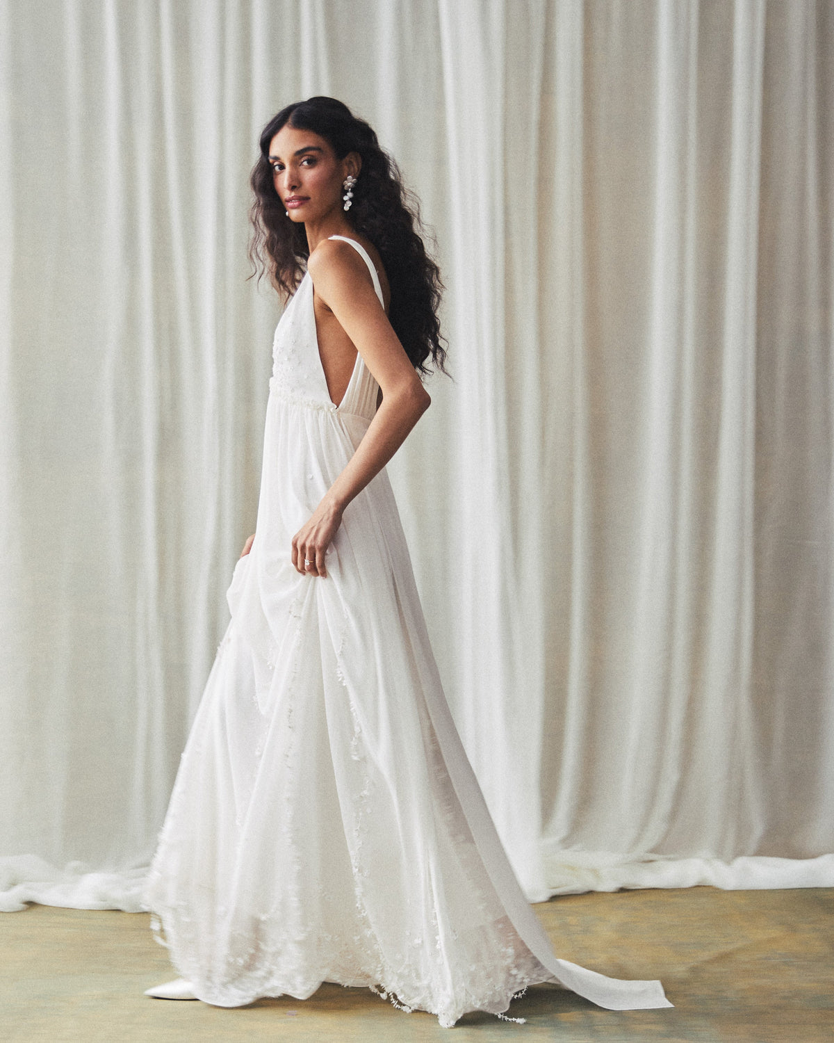 Sunny Gown in Ivory Georgette with Scallop Floral Embellishment