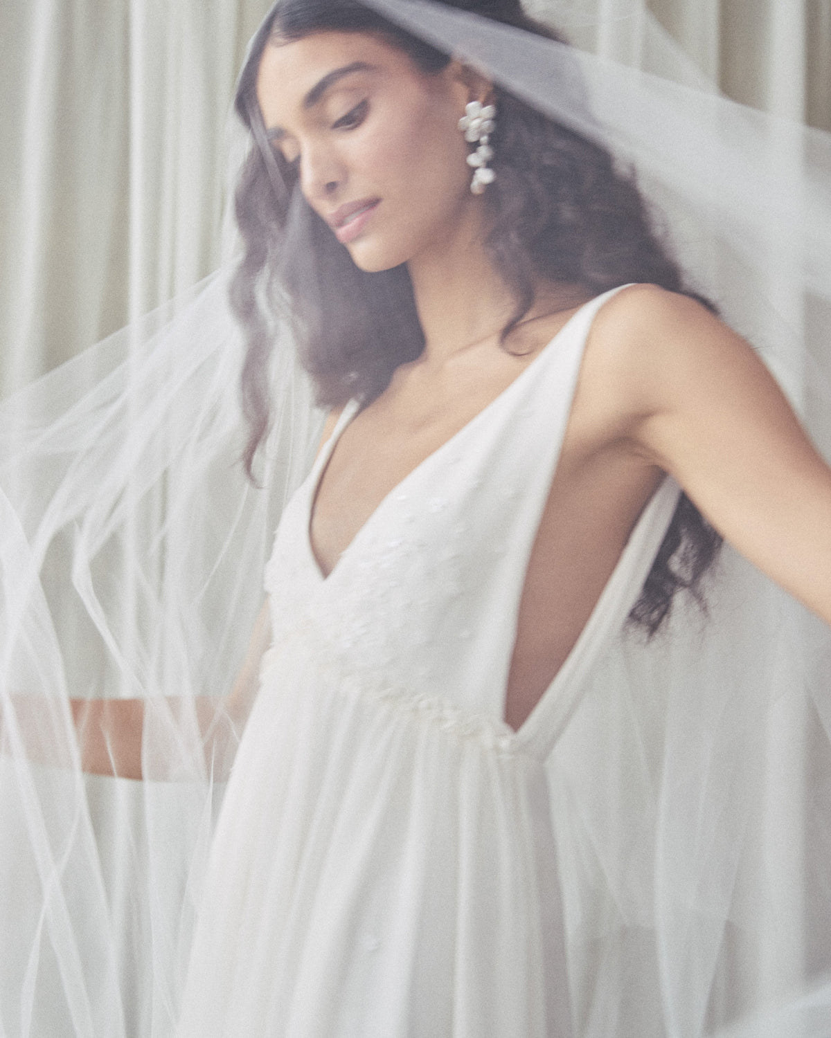 Sunny Gown in Ivory Georgette with Scallop Floral Embellishment