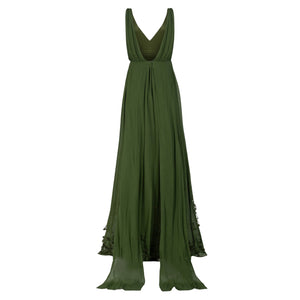 Sunny Gown in Pine Georgette with Scallop Floral Embellishment