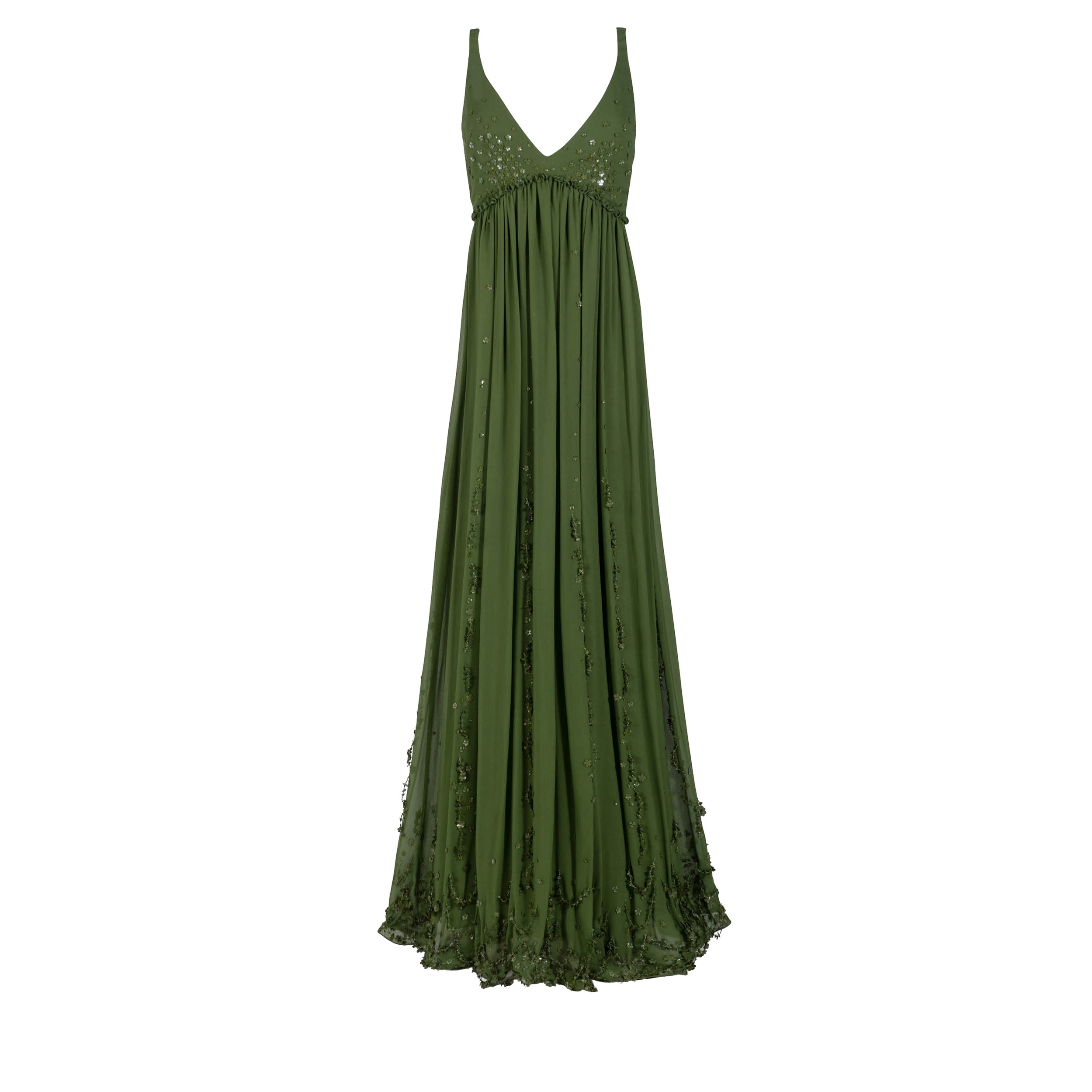 Sunny Gown in Pine Georgette with Scallop Floral Embellishment