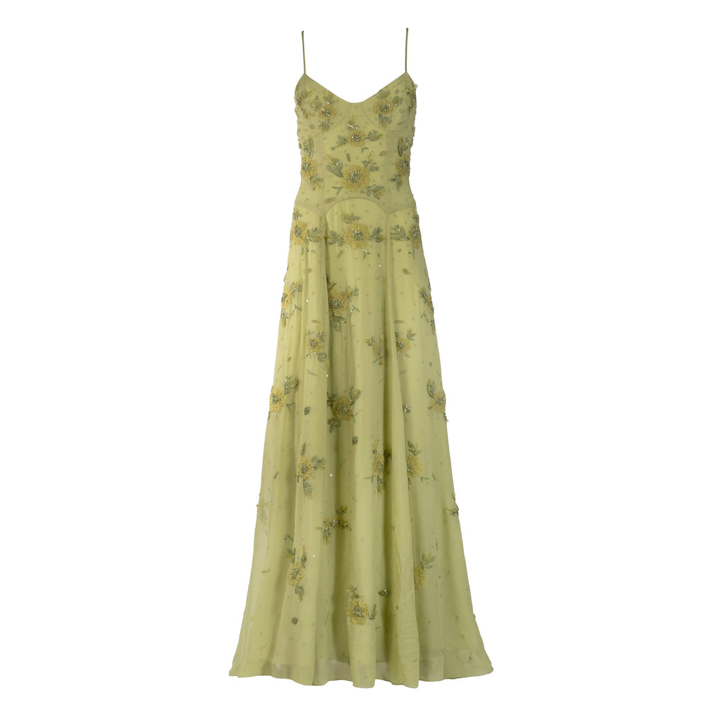 Liv Gown in Tarragon with Wildflower Clusters
