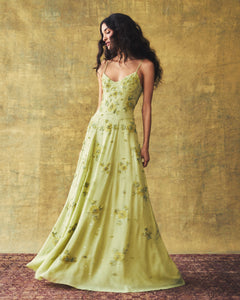 Liv Gown in Tarragon with Wildflower Clusters