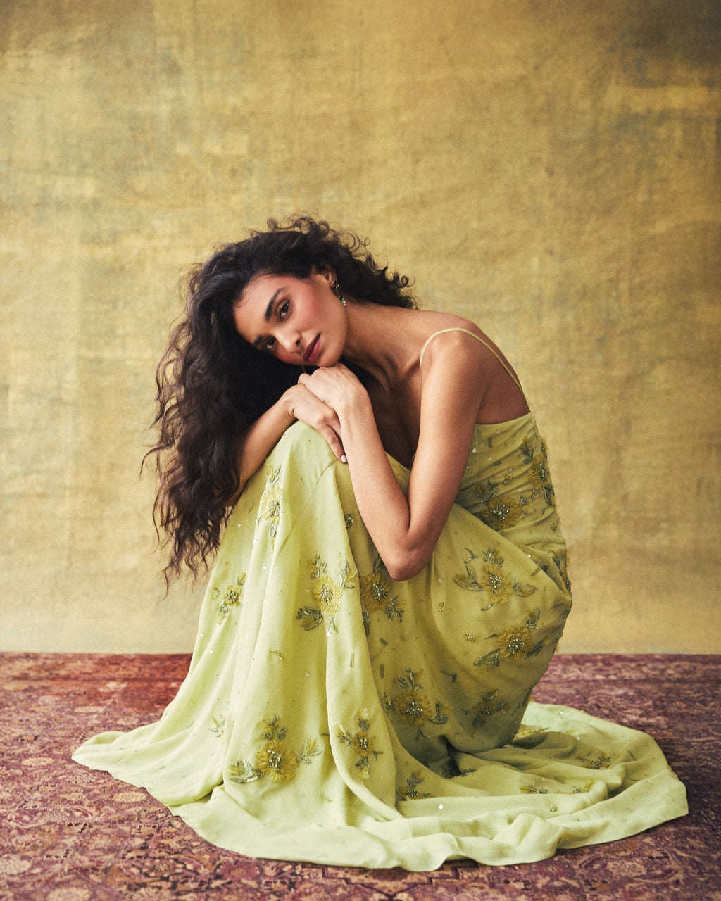 Liv Gown in Tarragon with Wildflower Clusters