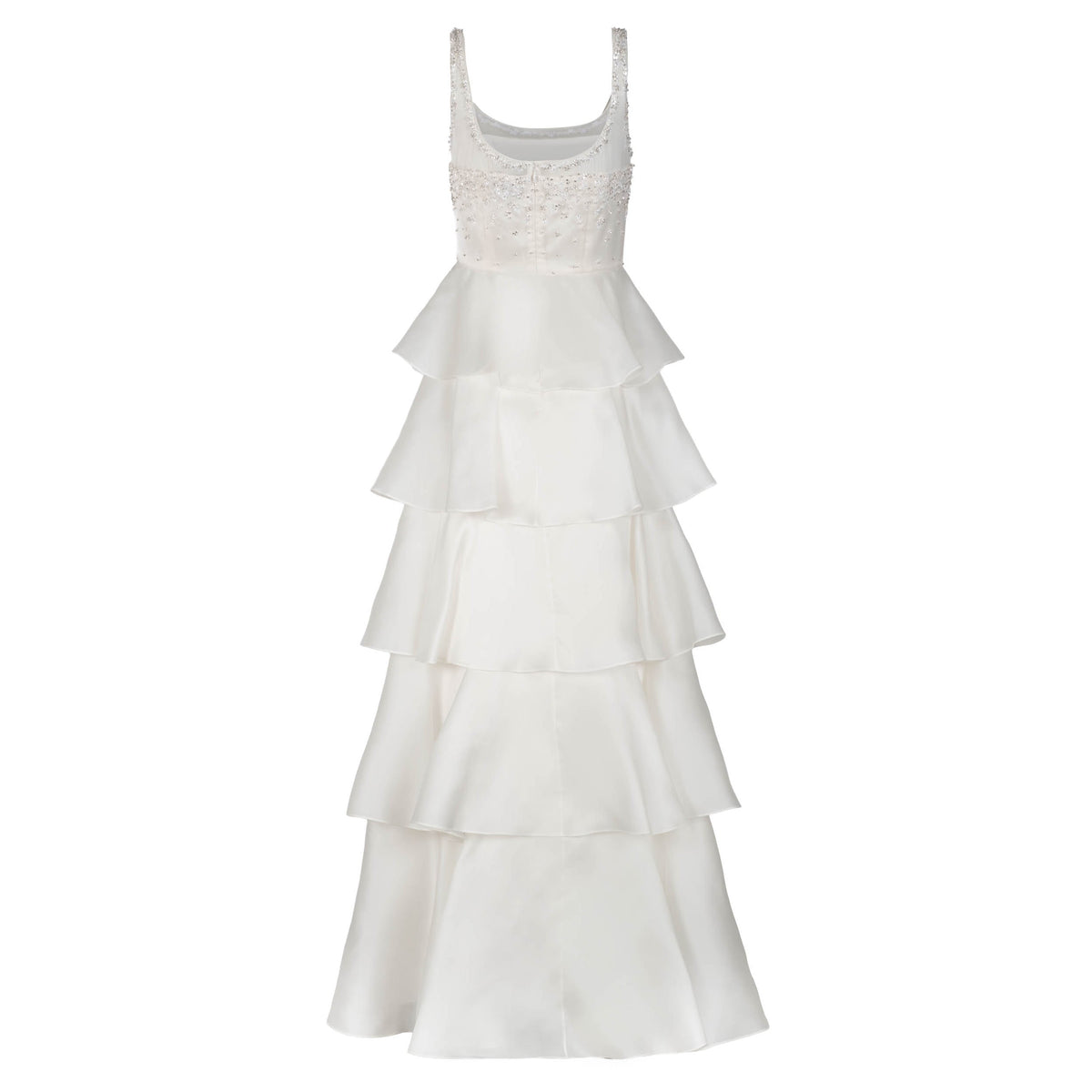 Grayal Gown in Ivory Satin Face Organza with Crystal Floral Embellishment