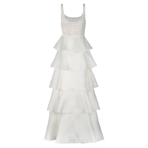 Grayal Gown in Ivory Satin Face Organza with Crystal Floral Embellishment