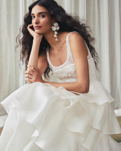 Grayal Gown in Ivory Satin Face Organza with Crystal Floral Embellishment