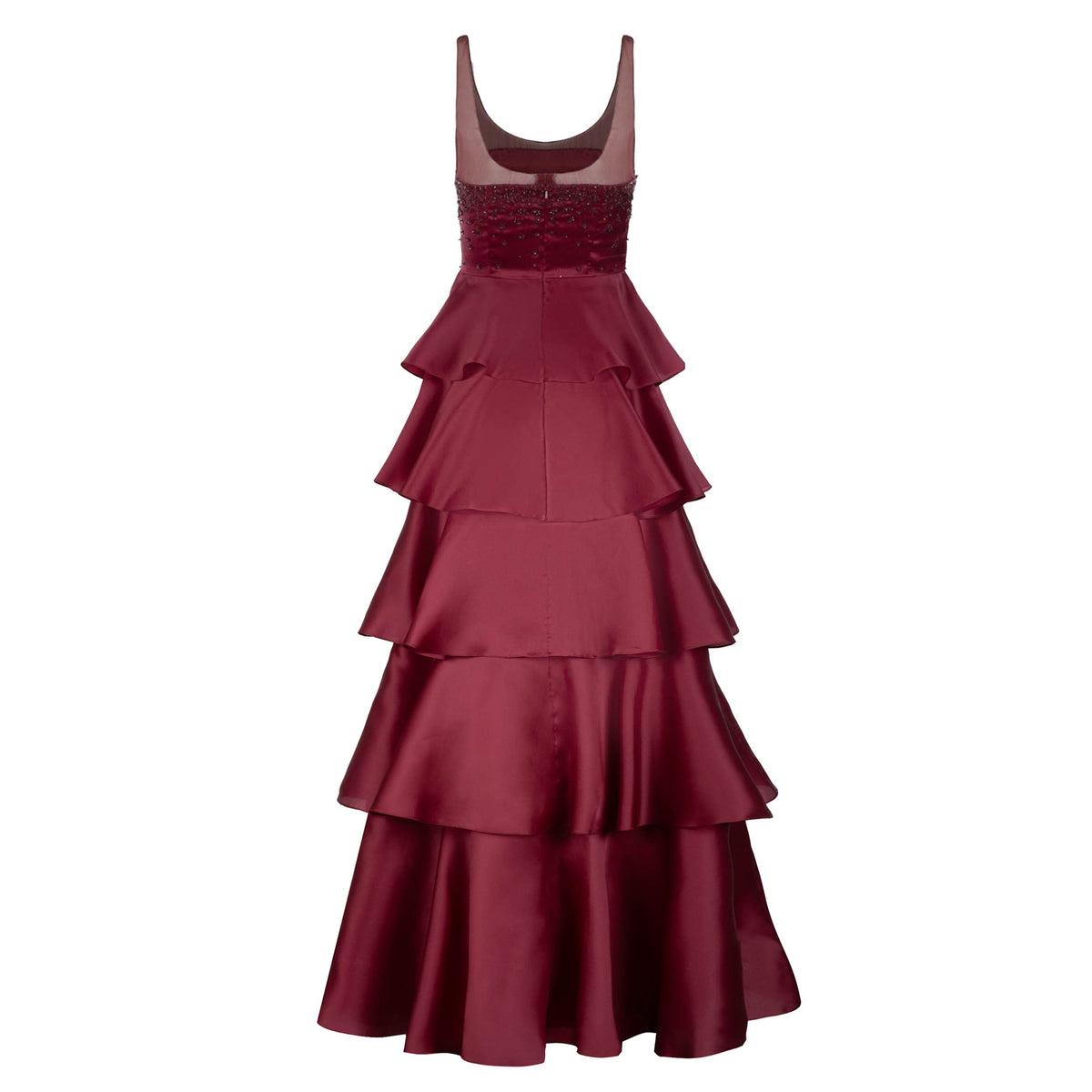 Grayal Gown in Plum Satin Face Organza with Crystal Floral Embellishment