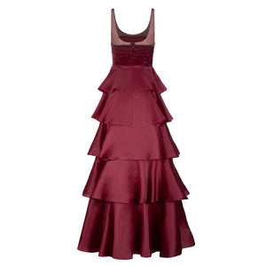 Grayal Gown in Plum Satin Face Organza with Crystal Floral Embellishment