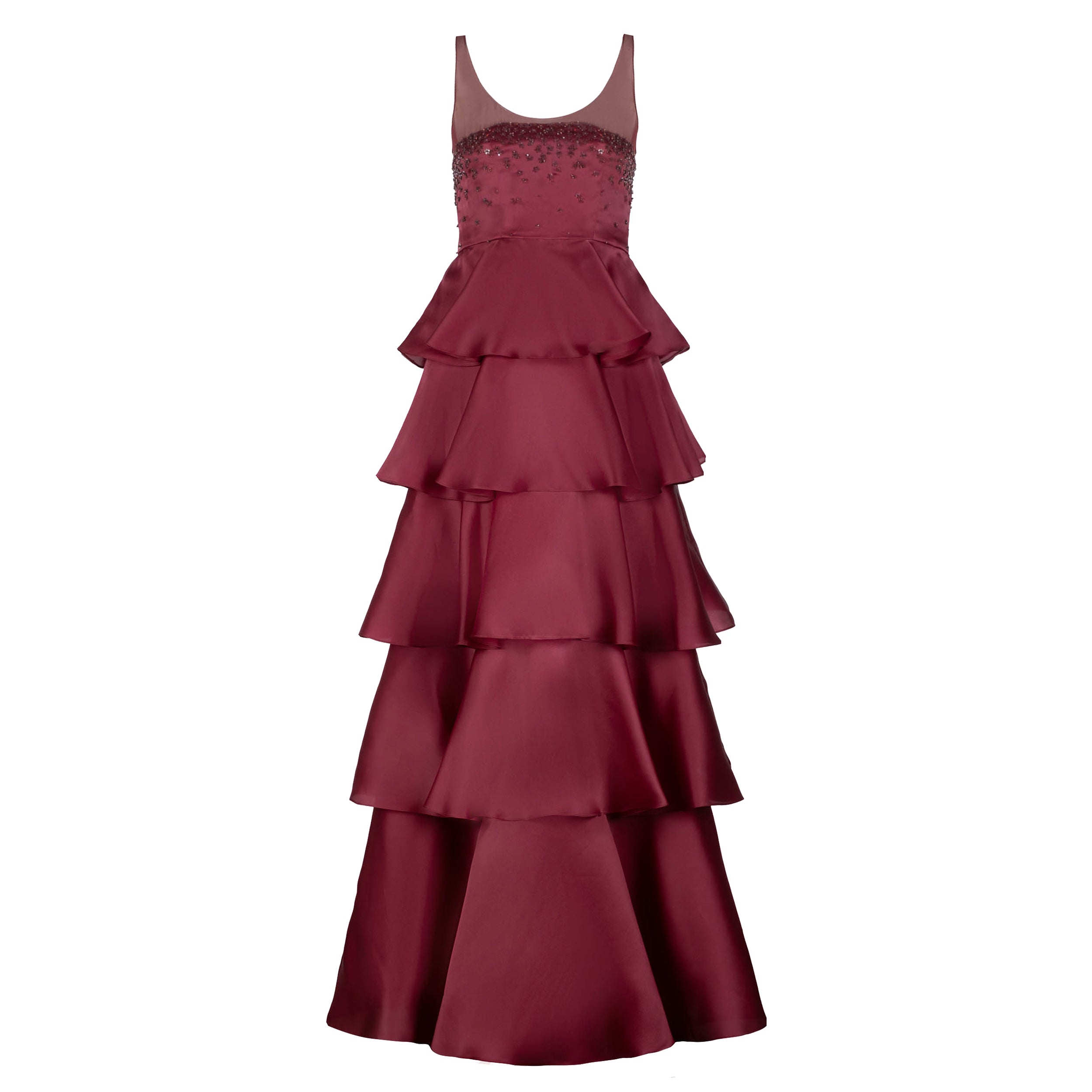 Grayal Gown in Plum Satin Face Organza with Crystal Floral Embellishment