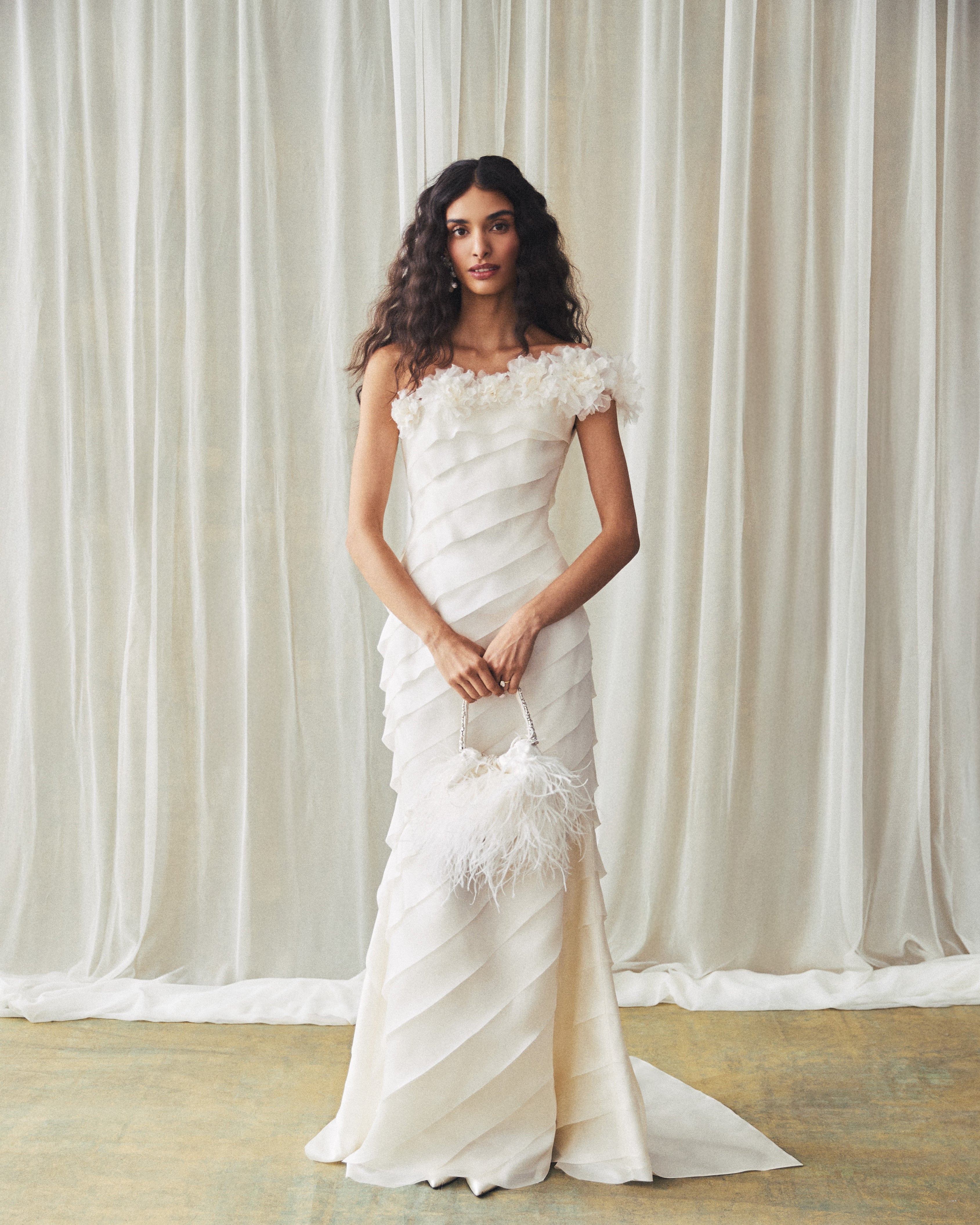 Patti Gown in Ivory Satin Face Organza