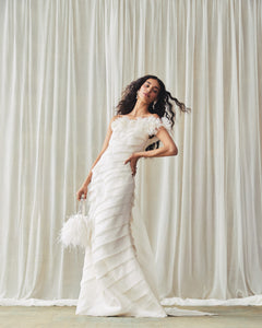 Piper Bucket Bag in Ivory with Feather Embellishment