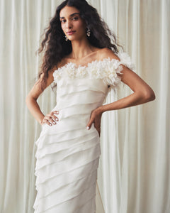 Patti Gown in Ivory Satin Face Organza