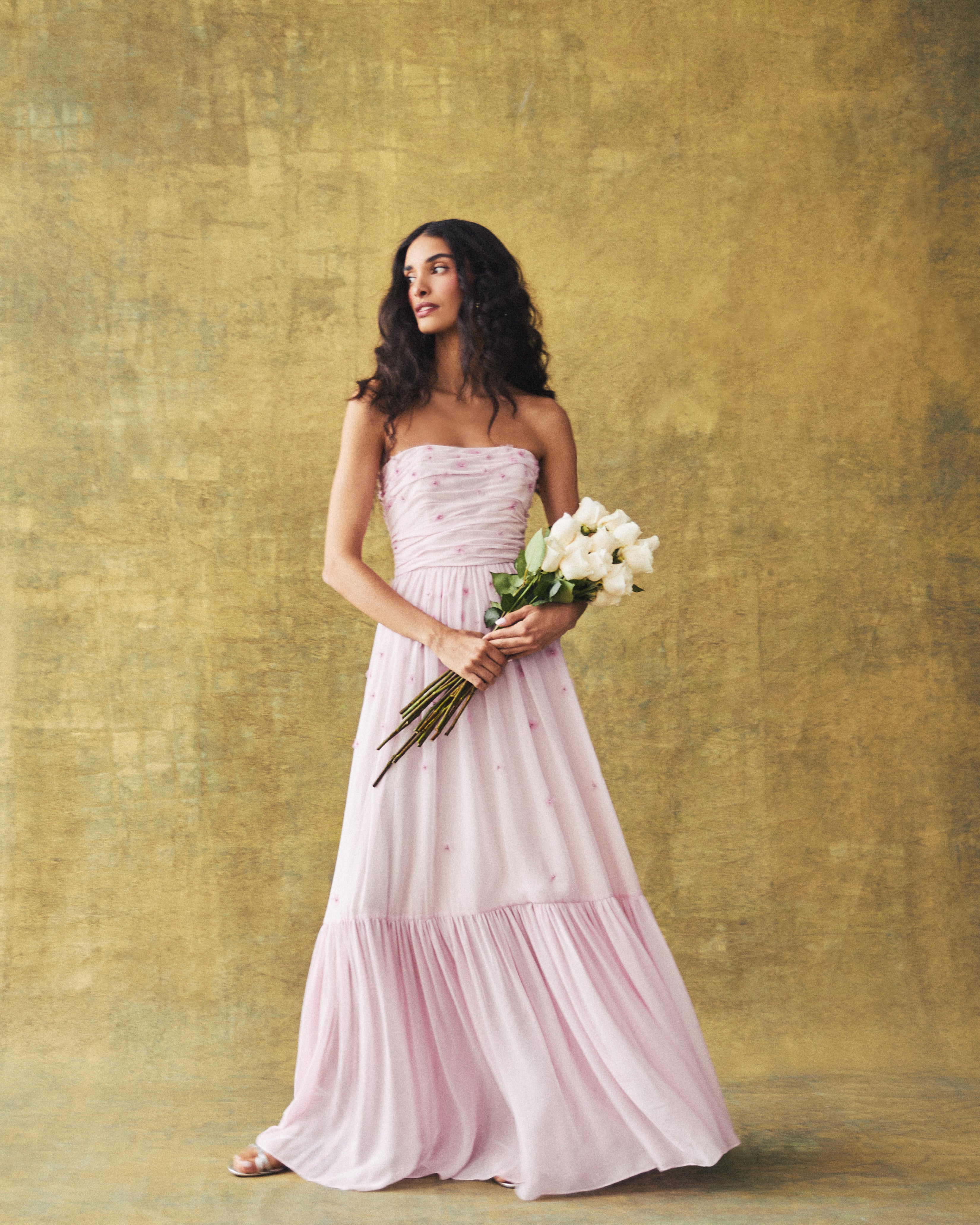 Melissa Dress in Peony Georgette with Miniature Flower Embellishment