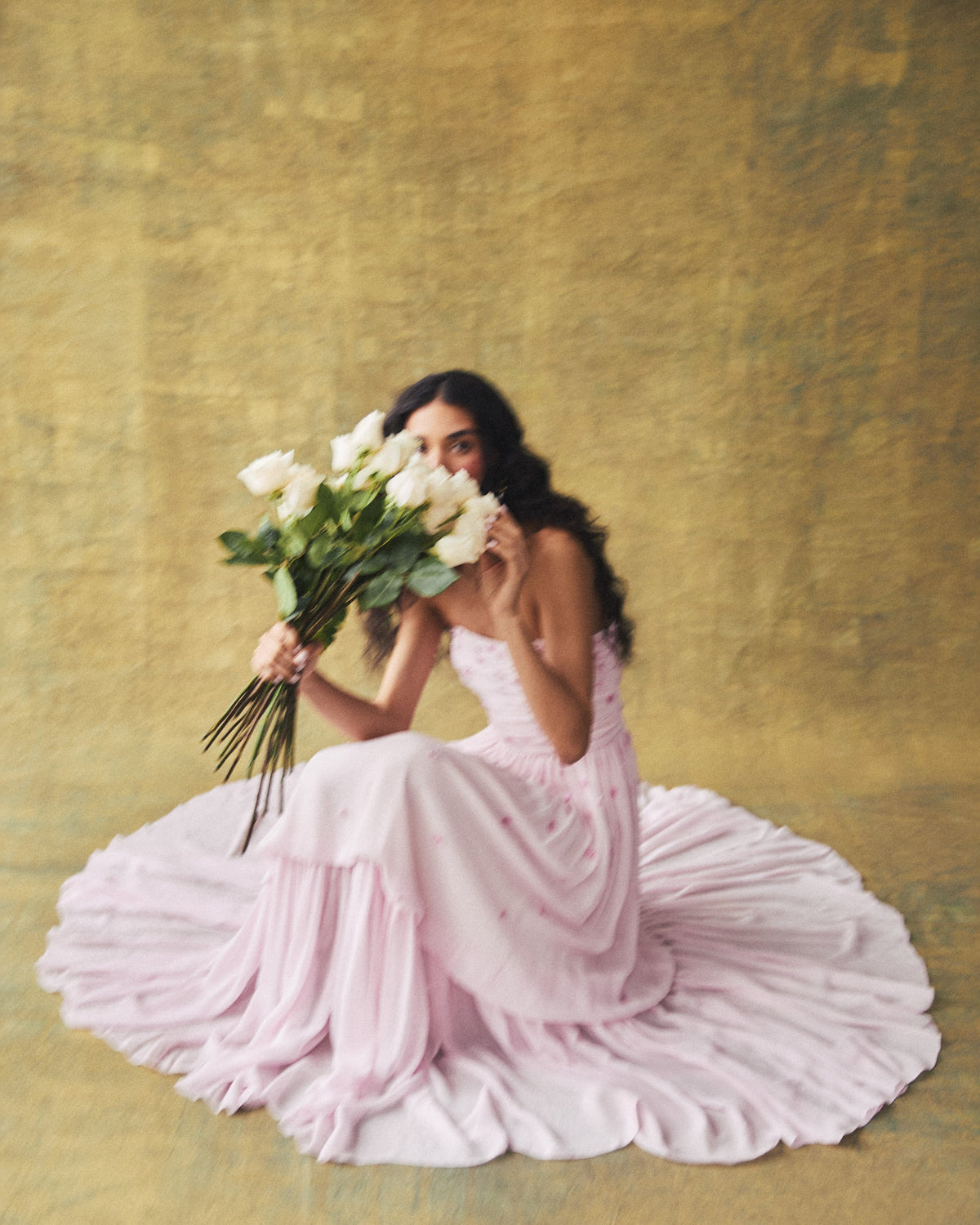 Melissa Dress in Peony Georgette with Miniature Flower Embellishment