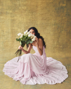 Melissa Dress in Peony Georgette with Miniature Flower Embellishment