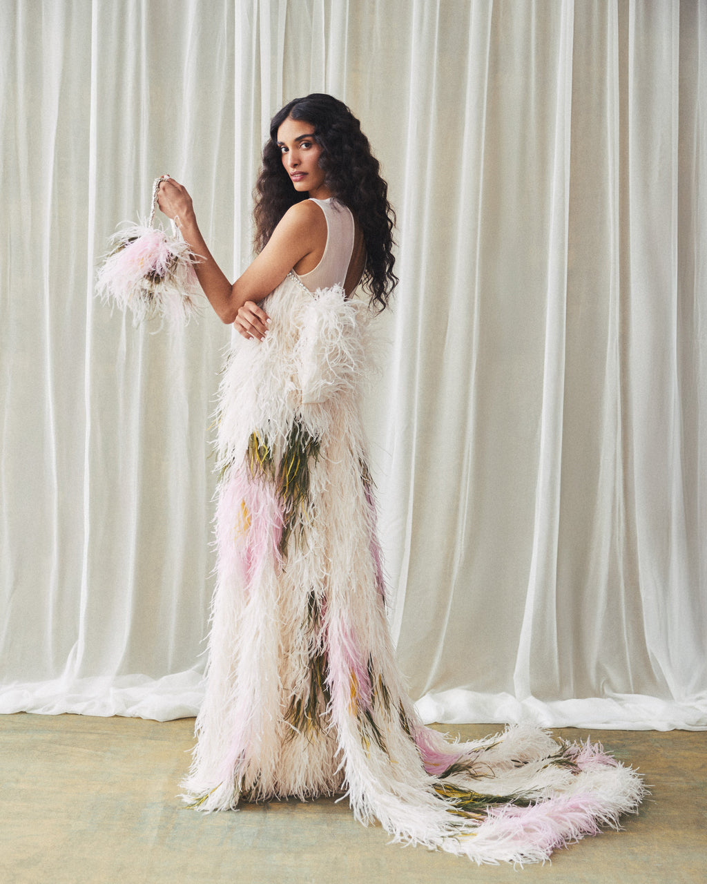 Eliza Gown in Abstract Floral Feathers